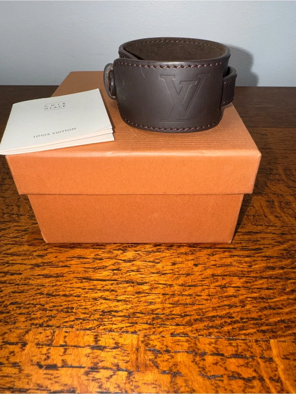 NWOT Louis Vuitton Monogram Glacé Force Double Wrap Leather Cuff Bracelet w/COA